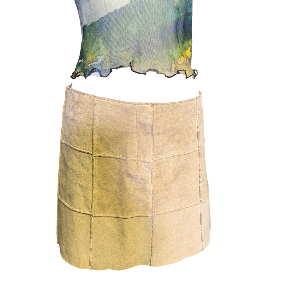 Arden B Vintage Suede Patchwork Mini Skirt Size 6 Tan Leather Boho Y2K
